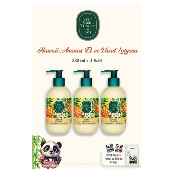 Eyüp Sabri Tuncer Hawaii Ananas 3 Adet Vücut Losyonu 280 ml ve ROSIE Pamuk 60'lı - Görsel 2