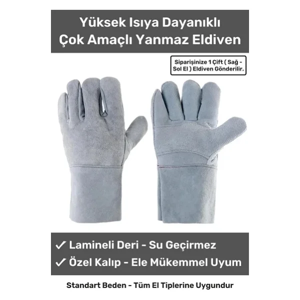 Premium Yanmaz Yüksek Isıya Sıcaklığa Dayanıklı Kaynak Yangın Su Geçirmez Çok Amaçlı Deri Eldiven - Görsel 2