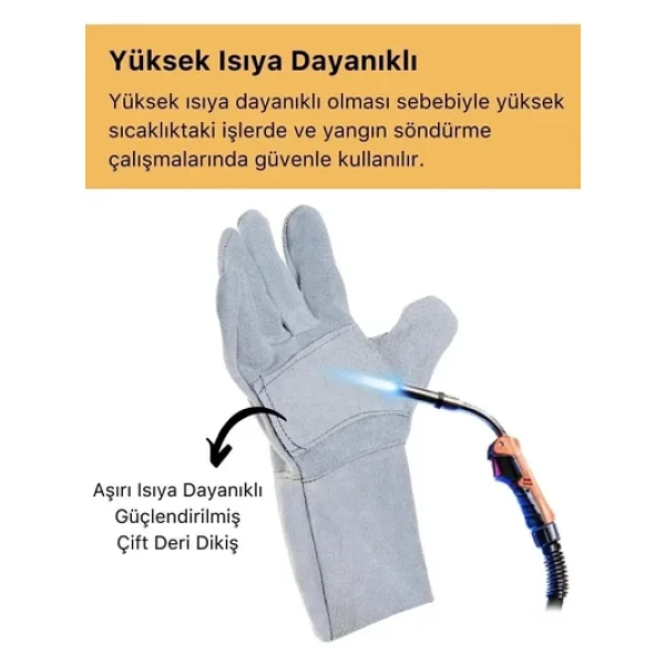 Premium Yanmaz Yüksek Isıya Sıcaklığa Dayanıklı Kaynak Yangın Su Geçirmez Çok Amaçlı Deri Eldiven - Görsel 6