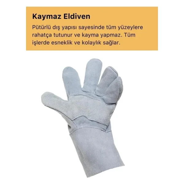 Premium Yanmaz Yüksek Isıya Sıcaklığa Dayanıklı Kaynak Yangın Su Geçirmez Çok Amaçlı Deri Eldiven - Görsel 8