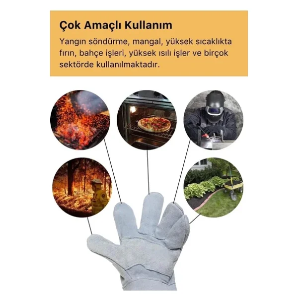 Premium Yanmaz Yüksek Isıya Sıcaklığa Dayanıklı Kaynak Yangın Su Geçirmez Çok Amaçlı Deri Eldiven - Görsel 5