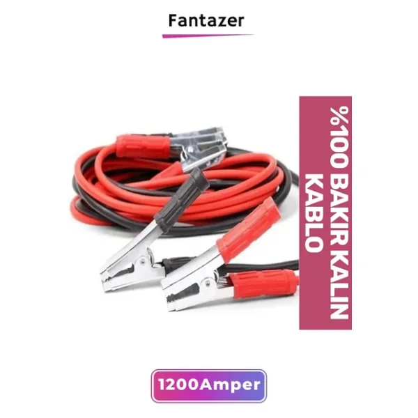 Premium Çantalı %100 Bakır Kalın Kablo 1200 Amper Güçlü Oto Akü Takviye Hızlı Şarj Kablosu 2 Metre - Görsel 7