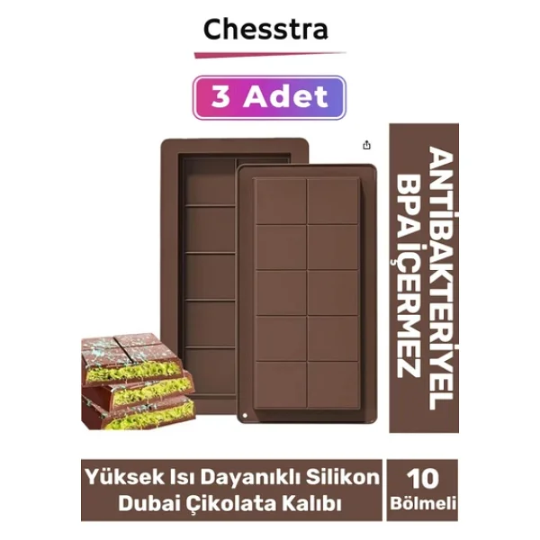 Esnek Bpa İçermez Yüksek Isı Dayanıklı Meşhur Dubai Çikolata Silikon Kalıbı 3 Adet - Görsel 2