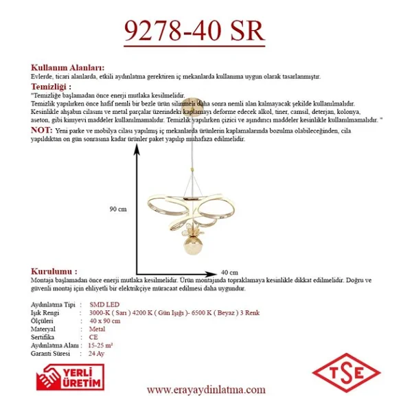 Eray Aydınlatma 9278-40 SR Sarı LED Avize - Görsel 3