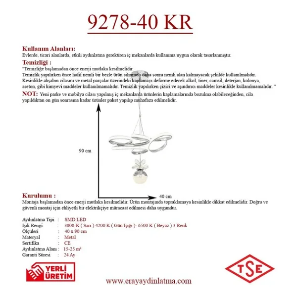 Eray Aydınlatma 9278-40 KR Krom LED Avize - Görsel 3