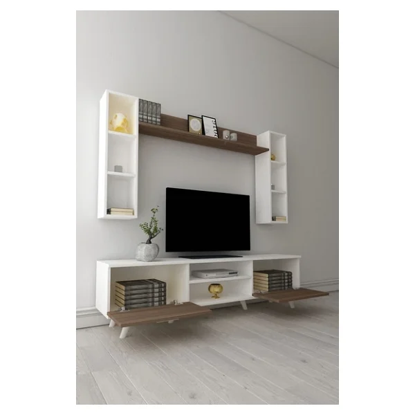 Moonlife İstanbul Dolaplı Tv Ünitesi Beyaz Ceviz - Görsel 2