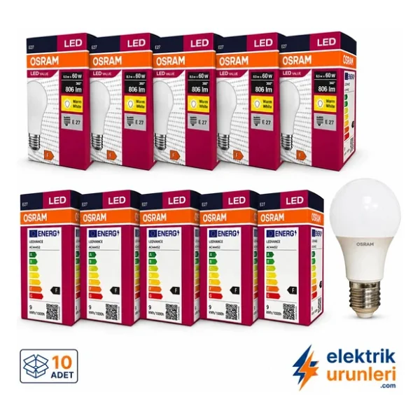 Osram Value Sarı Işık 8.5 W-60 W E27 10'lu LED Ampul - Görsel 3