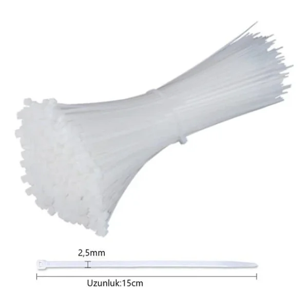 Çetsan 2,5x150 Beyaz 15cm Kablo Bağı Cırt Kelepçe Toplayıcı-100 Adet - Görsel 3