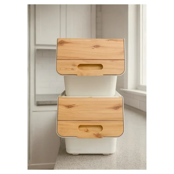 2'li Bambu Patates Soğan Sepeti Tekerlekli Kapaklı Havalandırmalı 24 Litre Sebzelik Organizer - Görsel 3