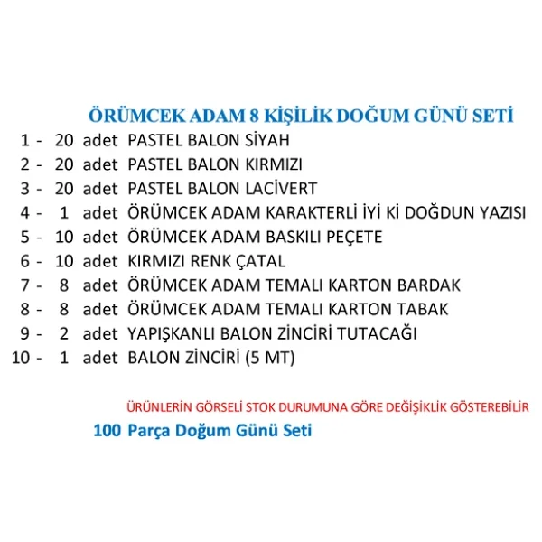 Örümcek Adam 8 Kişilik Doğum Günü Seti - Görsel 3