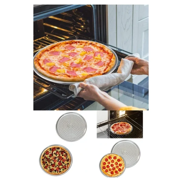 28 cm Pizza Ve Lahmacun Tepsisi Delikli Paslanmaz Çelik Tepsi Pizza Lahmacun Pide Tepsisi - Görsel 3