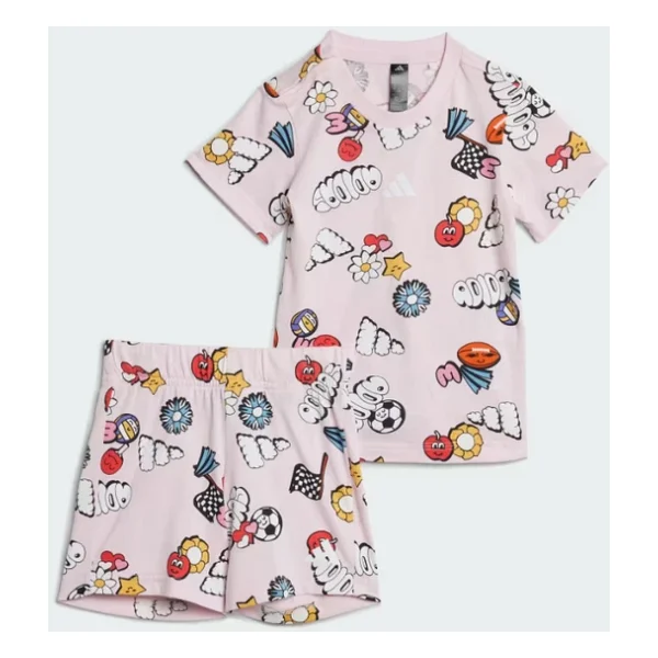 Adidas Seasonal Essentials Fun Allover Print Bebek Şort Tişört Takımı - Görsel 2