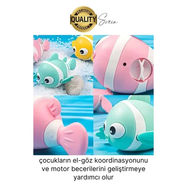 Kurmalı Balık Bebek Banyo Oyuncağı Arkadaşı Deniz Şişme Havuz Küvet Suda Yüzen Eğlenceli Oyuncak - Görsel 4
