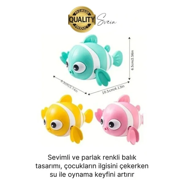 Kurmalı Balık Bebek Banyo Oyuncağı Arkadaşı Deniz Şişme Havuz Küvet Suda Yüzen Eğlenceli Oyuncak - Görsel 5