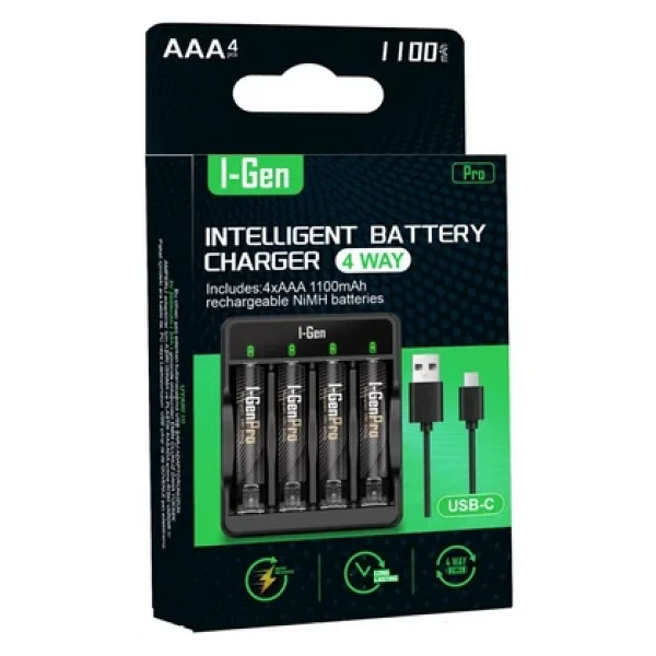 I-Gen G411 Usb Pil Şarj Aleti + Pro 1100 mAh 4'lü AAA İnce Kalem Pil - Görsel 7