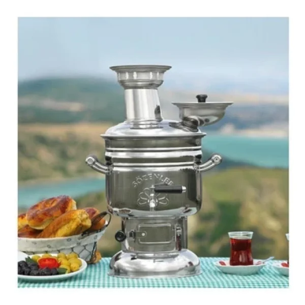 Sözenler Krom Odunlu Kömürlü Piknik Semaver 4,5 lt - Görsel 3