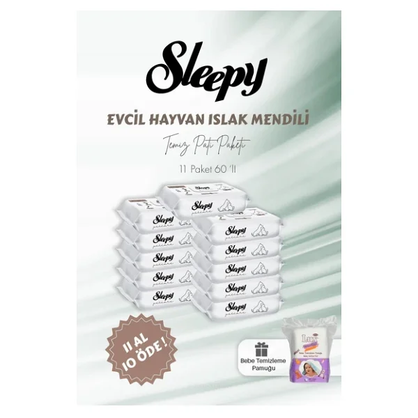Sleepy 11 Al 10 Öde Evcil Hayvan Islak Havlusu 60'lı Ve Bebe Temizleme Pamuğu - Görsel 5