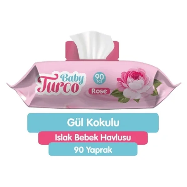 Baby Turco Gül Kokulu 90 Yaprak Islak Bebek Havlusu - Görsel 4