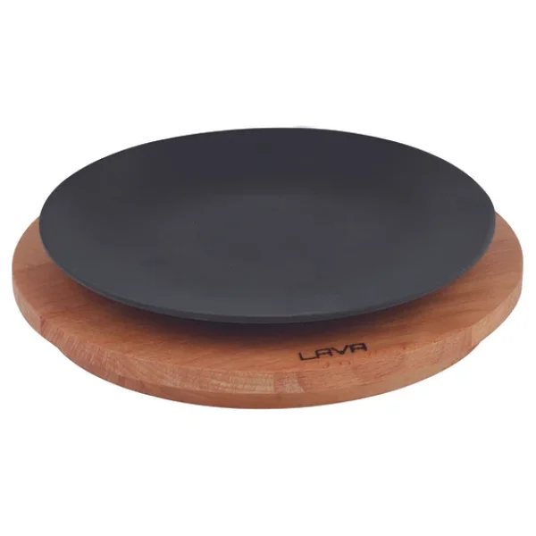 Lava Döküm Yuvarlak Servis Tabağı ve Kayın Servis Ahşabı 21 cm - Görsel 4