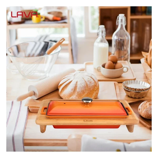 Lava Terrine Ahşap Standlı 11x29 cm Döküm Ekmek Kabı - Görsel 8