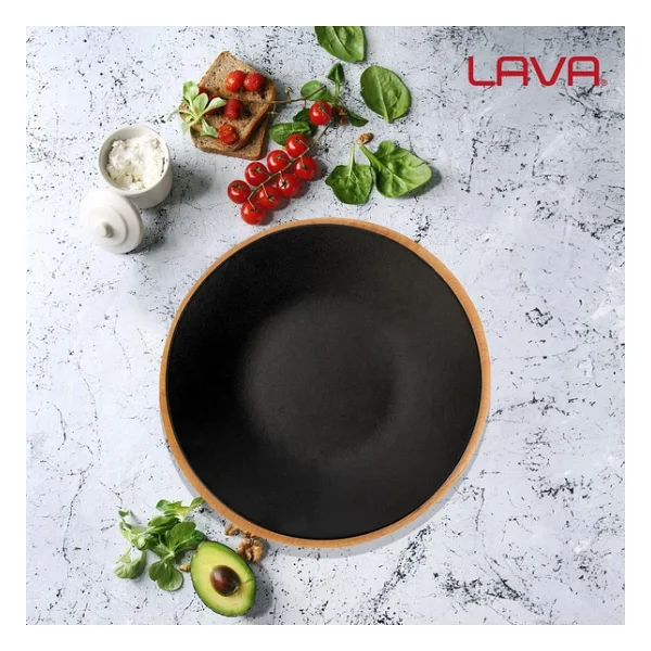 Lava Döküm Yuvarlak Servis Tabağı ve Kayın Servis Ahşabı 25 cm - Görsel 5