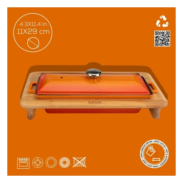 Lava Terrine Ahşap Standlı 11x29 cm Döküm Ekmek Kabı - Görsel 5