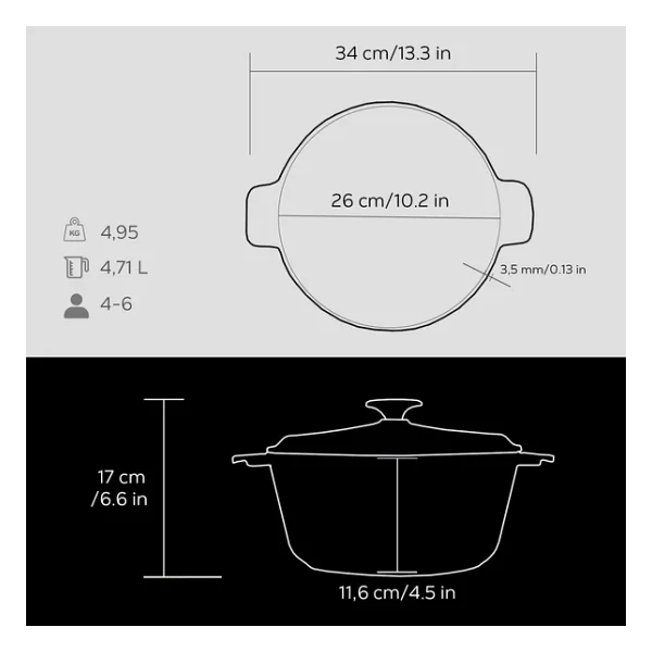 Lava Eco Siyah 26 cm Derin Demir Döküm Tencere - Görsel 5