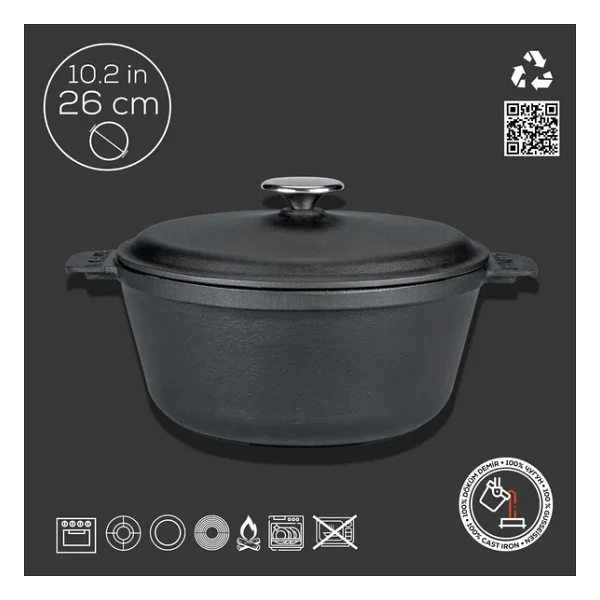Lava Eco Siyah 26 cm Derin Demir Döküm Tencere - Görsel 4