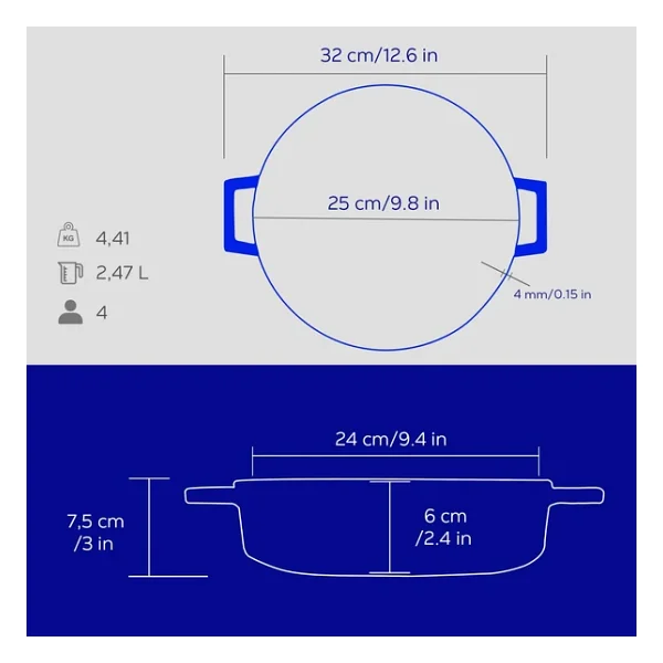 Lava Premium Majolik Mavi 24 cm Çok Amaçlı Yayvan Döküm Tencere - Görsel 6