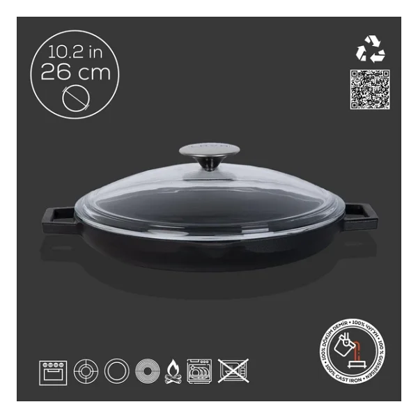 Lava Yuvarlak Metal Kulplu Cam Kapaklı 26 cm Kızartma Tavası - Görsel 3