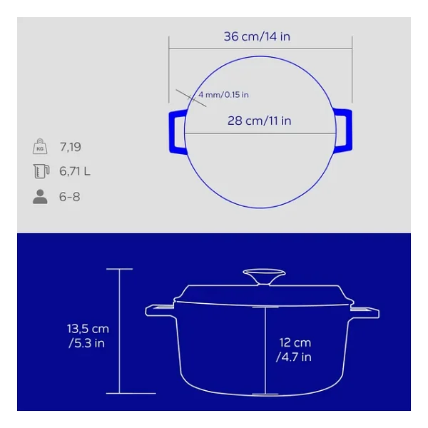 Lava Premium Majolik Mavi 28 cm Döküm Tencere - Görsel 6