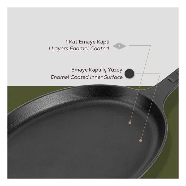 Lava Döküm Metal Saplı Oval 17x23 cm Fajita Tavası - Görsel 6