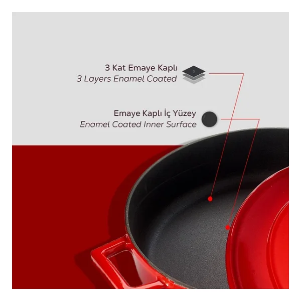 Lava Folk Oval Kırmızı 23x29 cm Döküm Tencere - Görsel 9
