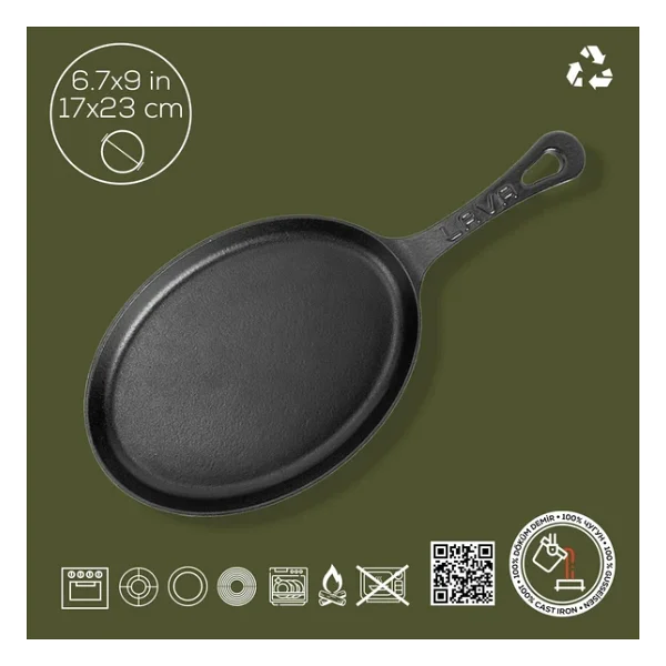 Lava Döküm Metal Saplı Oval 17x23 cm Fajita Tavası - Görsel 4