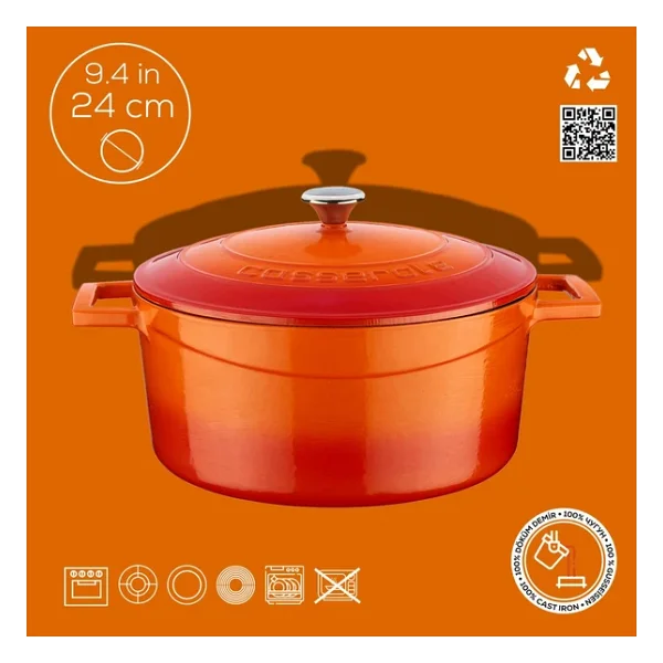 Lava Folk Yuvarlak Turuncu 24 cm Derin Döküm Tencere - Görsel 7