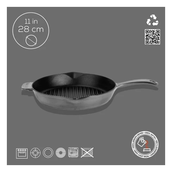 Lava Premium Majolica Gri 28 cm Demir Döküm Izgara Tavası - Görsel 8