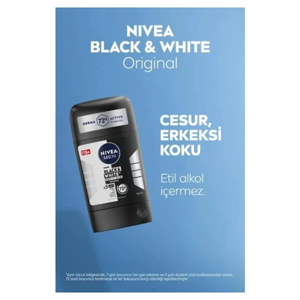 NIVEA MEN Erkek Stick Deodorant Black&white Invisible Original 50ml 72 Saat Anti-perspirant Ter Koruması - Görsel 7