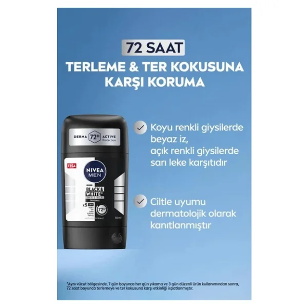 NIVEA MEN Erkek Stick Deodorant Black&white Invisible Original 50ml 72 Saat Anti-perspirant Ter Koruması - Görsel 5