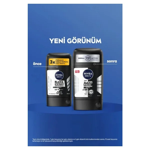NIVEA MEN Erkek Stick Deodorant Black&white Invisible Original 50ml 72 Saat Anti-perspirant Ter Koruması - Görsel 4