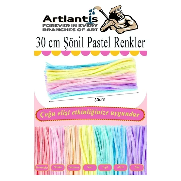 Şönil Pastel Metalik Ve Ana Renkler 30 Cm 300 Lü 1 Paket Renkli Tüylü Tel Peluş Tel 30 Cm Elişi Okul Projeleri Süsleme - Görsel 4