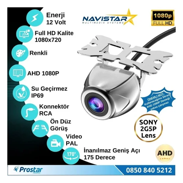 Navistar AHD 1080P Sony 2G5P Balıkgözü 175 Derece Geniş Açılı Araç Geri Görüş Kamerası - Görsel 3