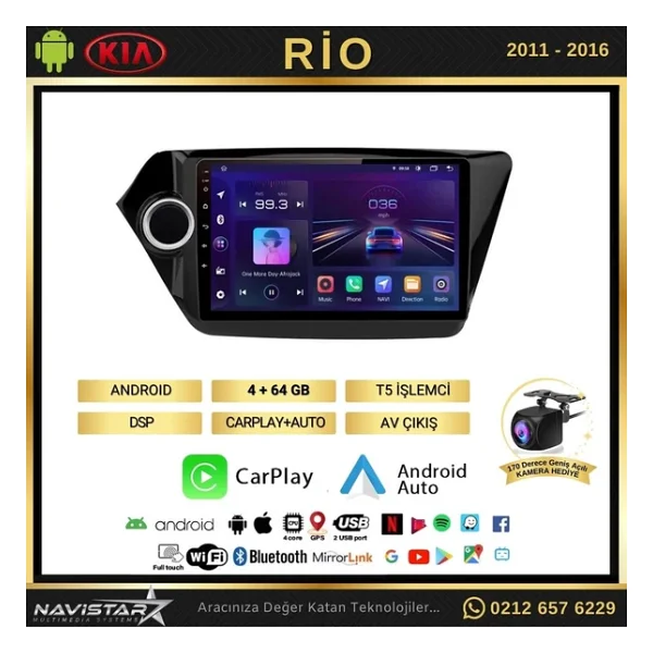 Kia Rio 2011-2016 Model 4+64 GB Android 13 Kablosuz Carplay Navigasyon Multimedya Sistemi - Görsel 2