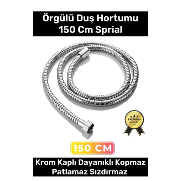 Premium Krom Kopmaz Patlamaz Sızdırmaz Bükülme Dayanıklı Bağlantı Örgülü 150 Cm Sprial Duş Hortumu - Görsel 2