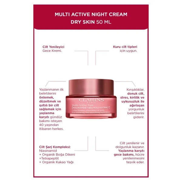 Clarins Multi-Active Kuru Ciltler için Yaşlanma Karşıtı 50 ml Gece Kremi - Görsel 3