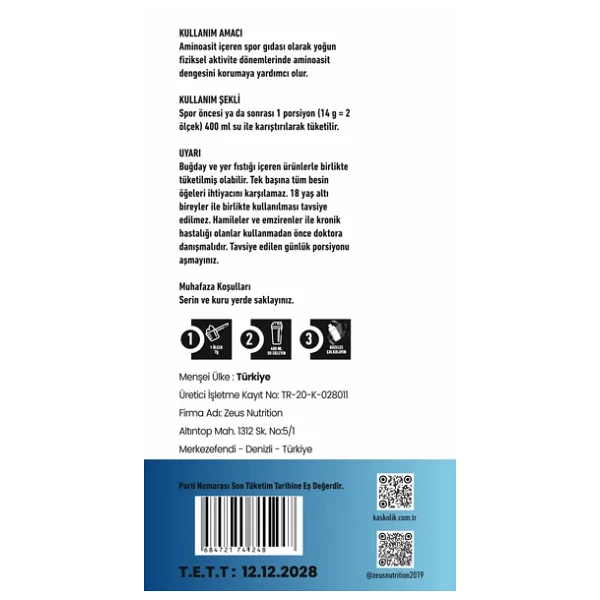 Zeus Nutrition Amino Eaa 300 Gr-Aromasız - Görsel 3