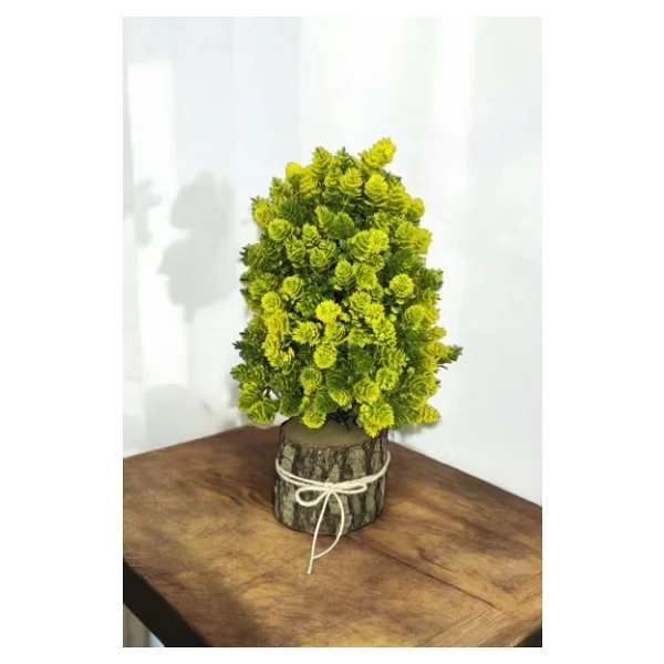 Nettenevime Yapay Çiçek Bonsai Ağacı Sarı Kozalaklı Kütük Saksıda Dekoratif Yapay Ağaç Bonzai 30x15 CM - Görsel 3