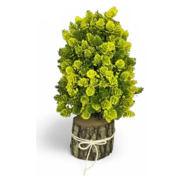 Nettenevime Yapay Çiçek Bonsai Ağacı Sarı Kozalaklı Kütük Saksıda Dekoratif Yapay Ağaç Bonzai 30x15 CM - Görsel 2