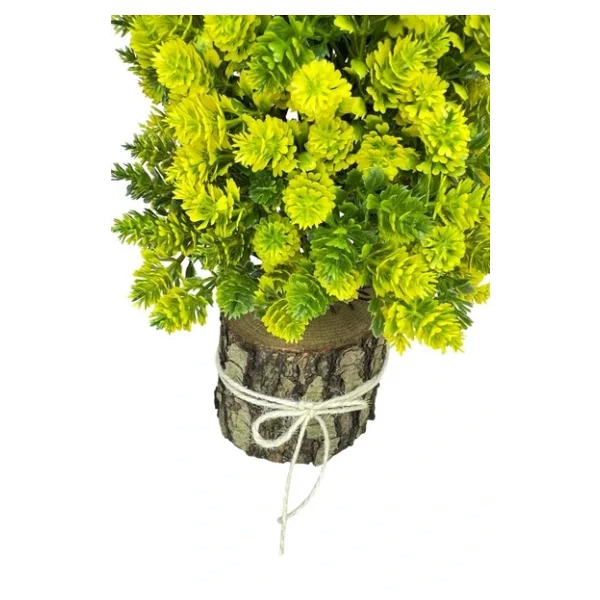 Nettenevime Yapay Çiçek Bonsai Ağacı Sarı Kozalaklı Kütük Saksıda Dekoratif Yapay Ağaç Bonzai 30x15 CM - Görsel 4