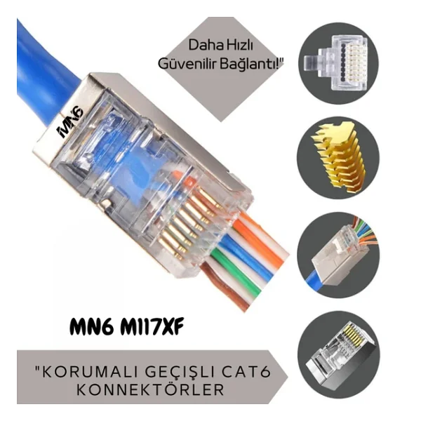 MN6 M117XF Cat6 jack/35 Adet-Metal EZ/Yeni Nesil rj45 cat6-8P/8C AÇIK UÇLU/Cat6 Konnektör - Görsel 7