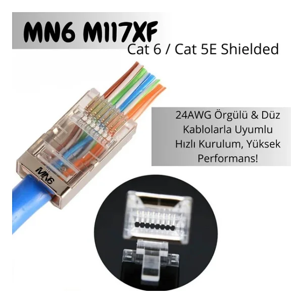 MN6 M117XF Cat6 jack/35 Adet-Metal EZ/Yeni Nesil rj45 cat6-8P/8C AÇIK UÇLU/Cat6 Konnektör - Görsel 8